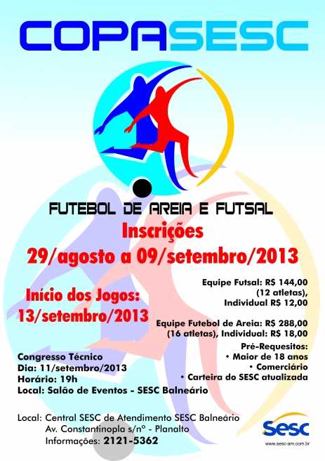 Copa Sesc 2013 está com inscrições abertas para equipes de Futsal e Futebol de Areia
